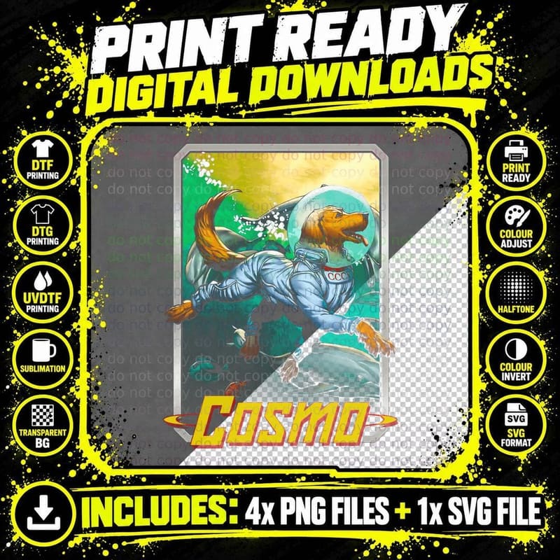 Cosmo Orange Dog with Blue Space Helmet Yellow Comic Png SVG Digital Bundle