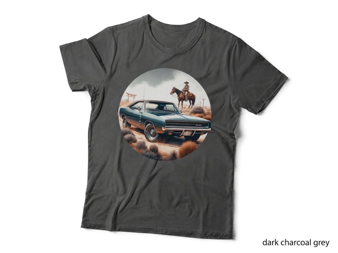 Cowboy Horse Rider Male Blue Orange Retro T-Shirt