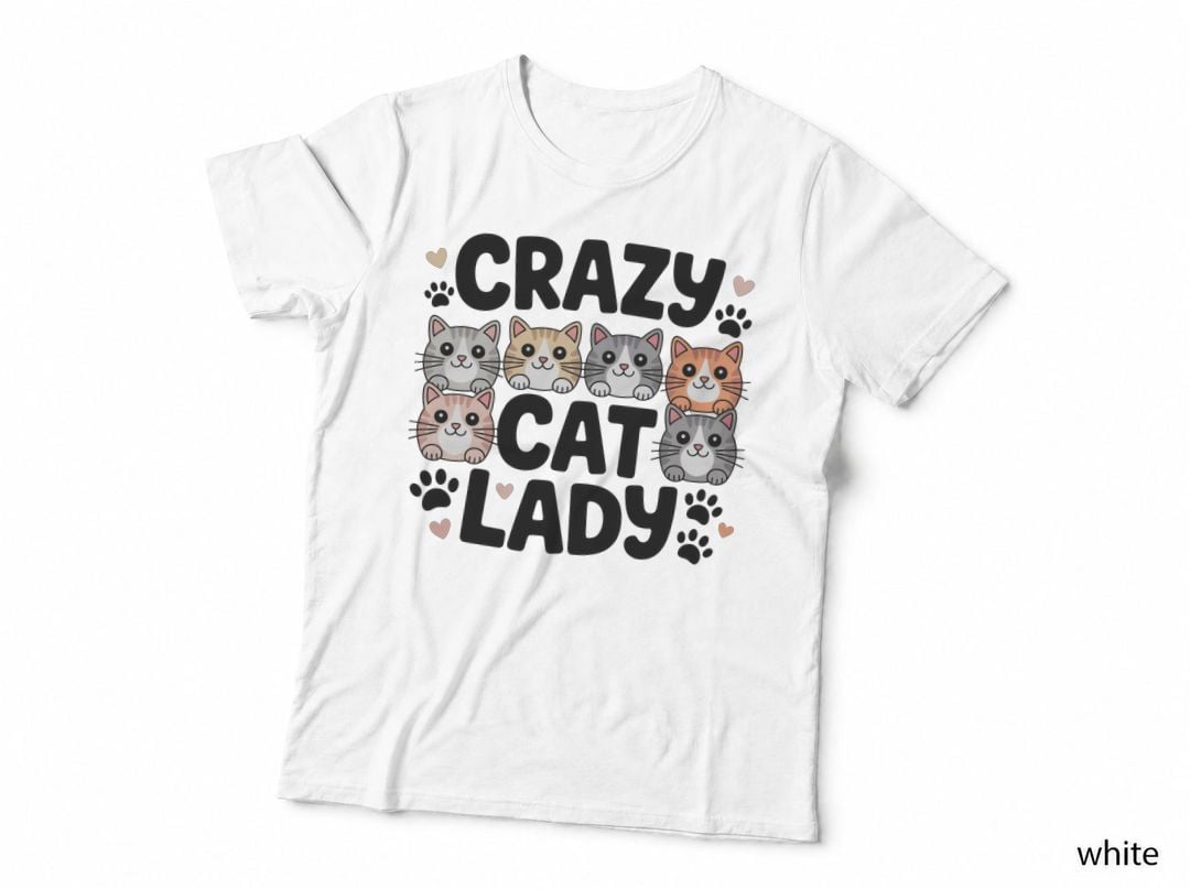 Crazy Cat Lady Cat T-Shirt, Adorable Cats with Hearts Graphic Tee