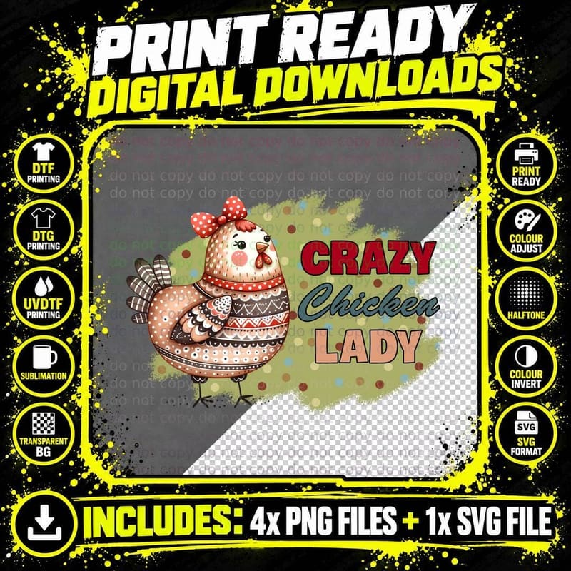 Crazy Chicken Lady Farmer T-Shirt, Decorative Chicken Png SVG Digital Bundle
