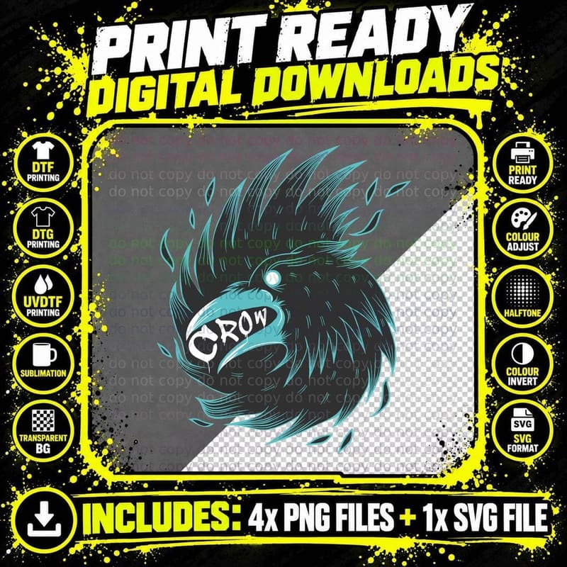 Crow Spirit Black Bird with Attitude Street Art Mystical Png SVG Digital Bundle