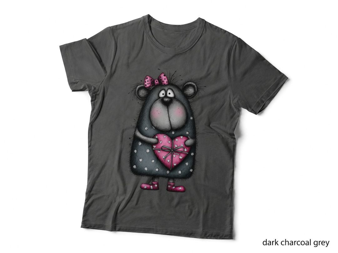Cute Bear Figure Holding Heart Pink T-Shirt