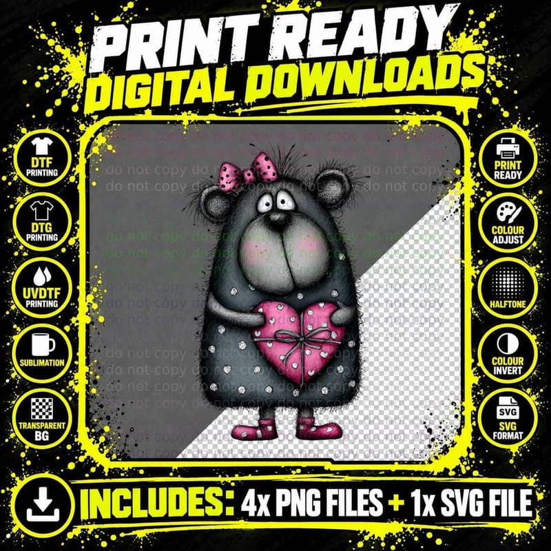 Cute Bear Figure Holding Heart Pink T-Shirt Png SVG Digital Bundle