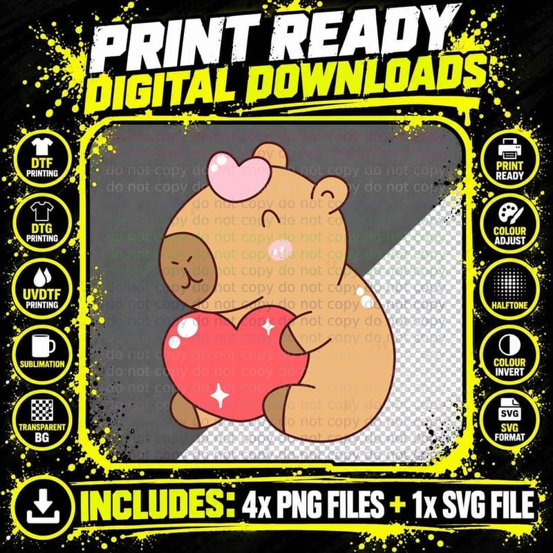 Cute Bear Holding Red Heart Love T-Shirt Png SVG Digital Bundle