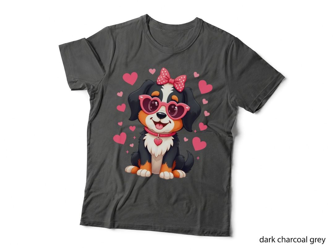 Cute Dog Heart Glasses Pink T-Shirt