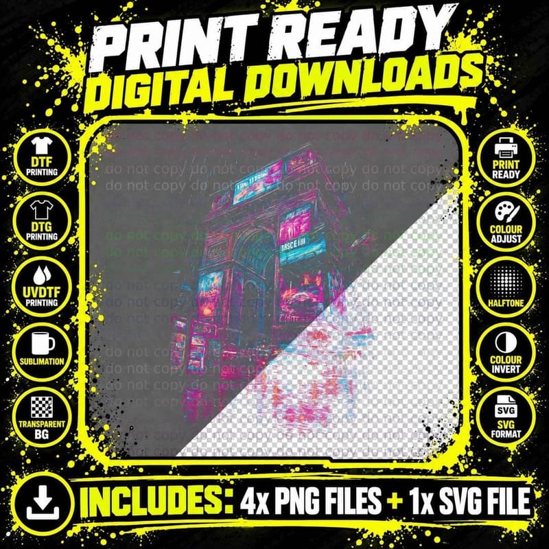 Cyber Cat Girl Cyberpunk T-Shirt, Halftone Neon Cat Girl Png SVG Digital Bundle