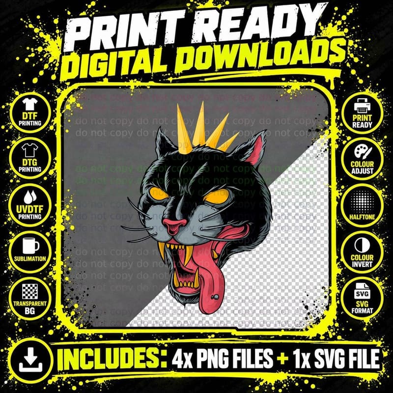 Demon Cat Evil Yellow Crown Asia T-Shirt Png SVG Digital Bundle