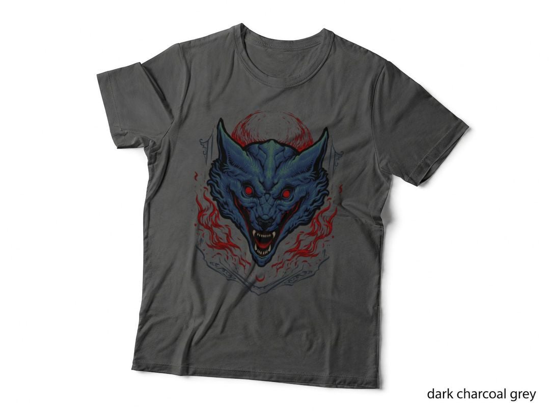 Demon Wolf Horns Blue Red Fire Skull T-Shirt