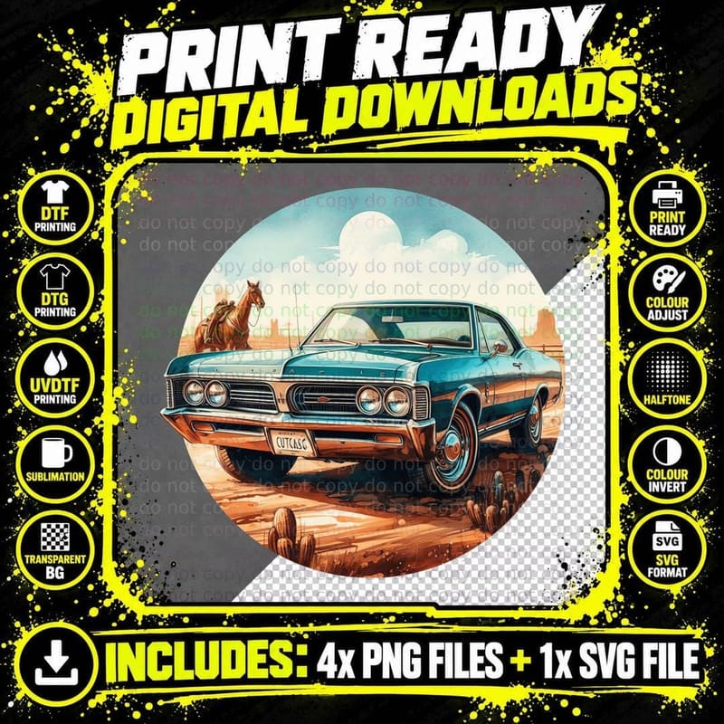 Desert Cowboy Horse Western Rider Teal Retro T-Shirt Png SVG Digital Bundle