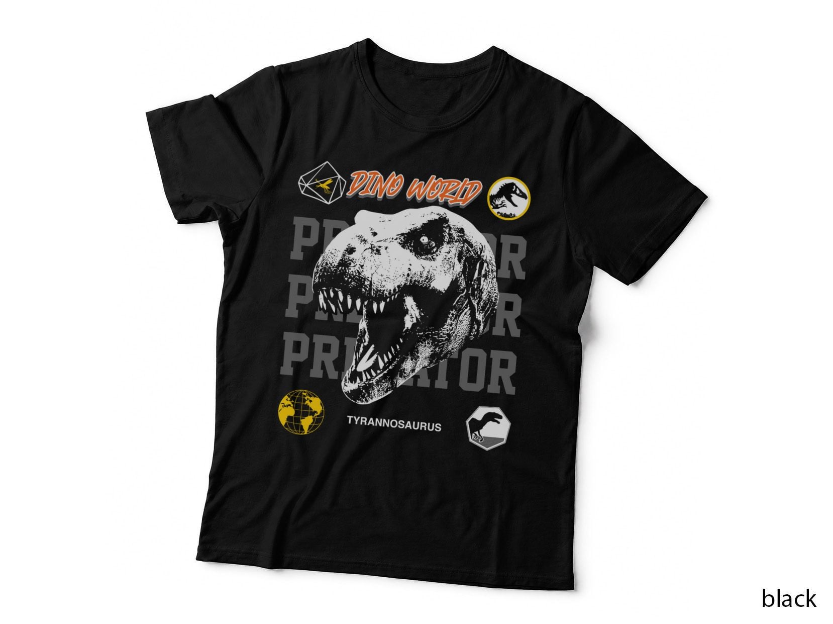 Dino World Tyrannosaurus Predator White Dinosaur Skull Monochrome T-Shirt