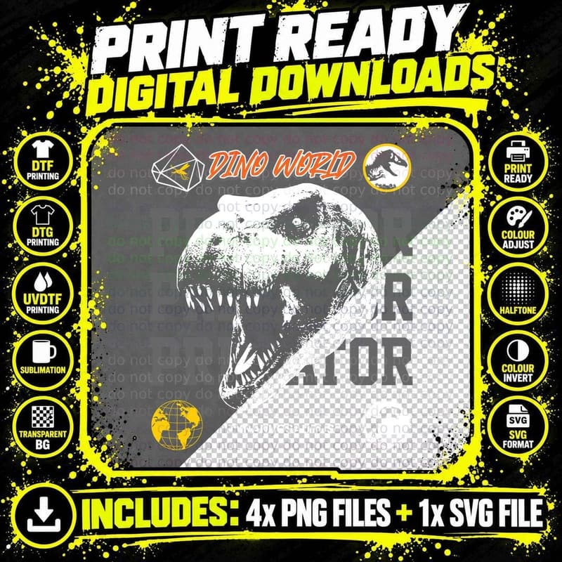 Dino World Tyrannosaurus Predator White Dinosaur Skull Png SVG Digital Bundle