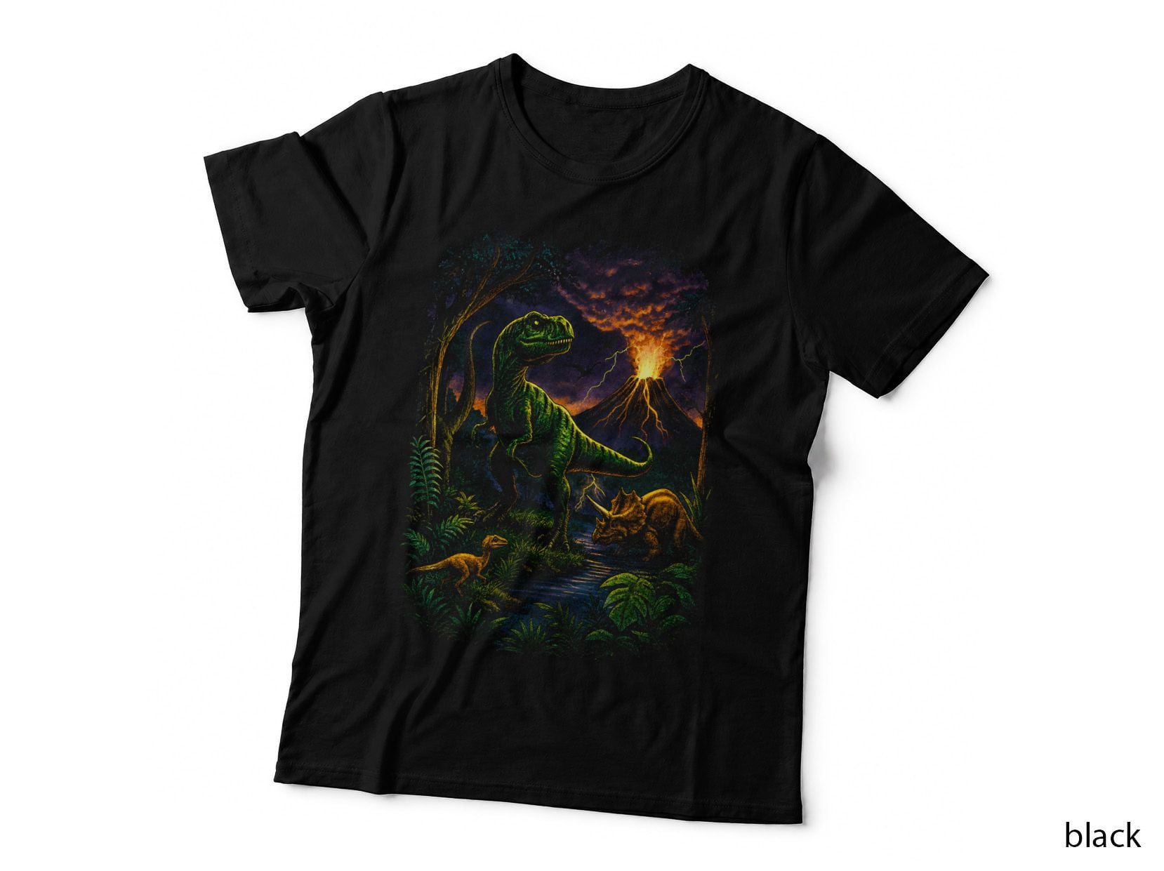 Dinosaur Halftone T-Shirt, Prehistoric Extinction Tee, Retro Volcano Shirt