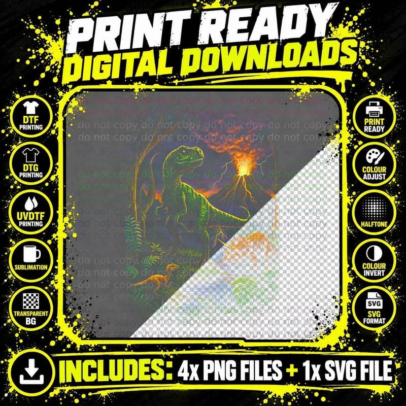 Dinosaur Halftone T-Shirt, Prehistoric Extinction Tee Png SVG Digital Bundle