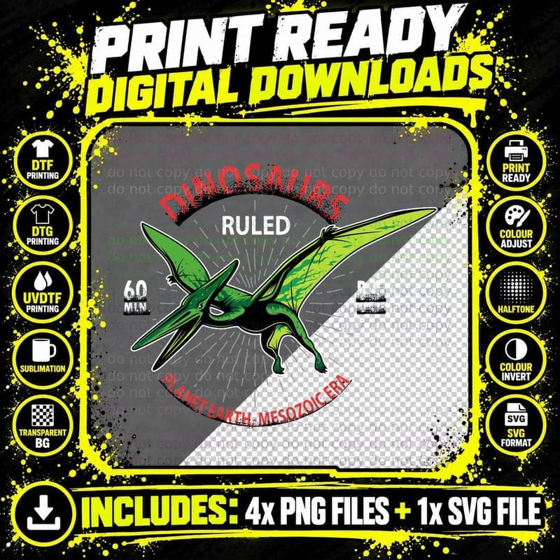 Dinosaurs Ruled 60 Min 80 B.c. Years Pterodactyl Png SVG Digital Bundle