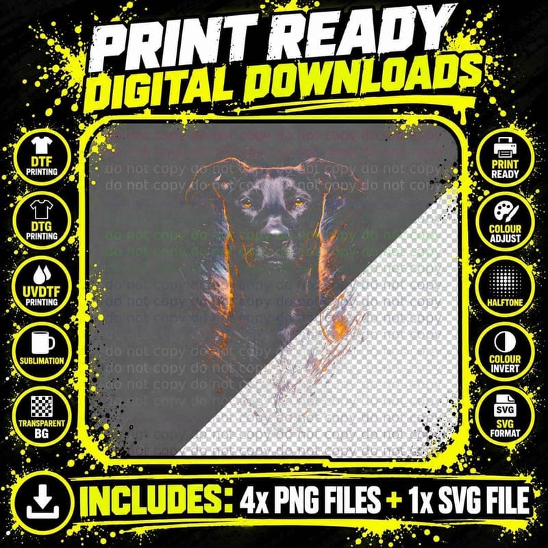Doberman T-Shirt, Halftone Fire Energy Doberman Graphic Png SVG Digital Bundle