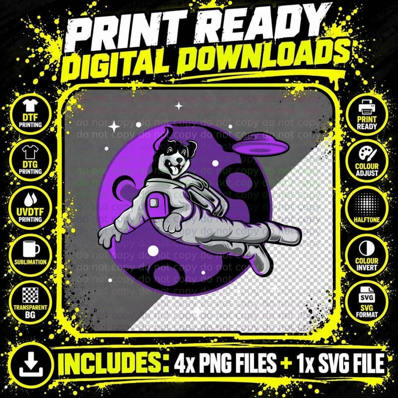 Dog Astronaut with Spaceship Ufo T-Shirt Png SVG Digital Bundle
