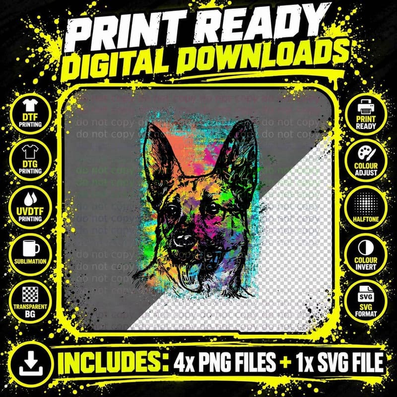 Dog Neon Portrait Face Rainbow Colors Graffiti Png SVG Digital Bundle