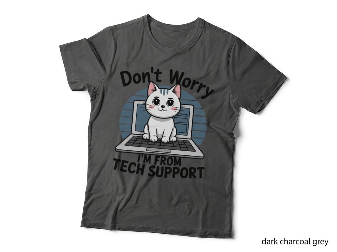 Don't Worry I'm from Tech Support Cat T-Shirt, Cat on Laptop with Tech Support
