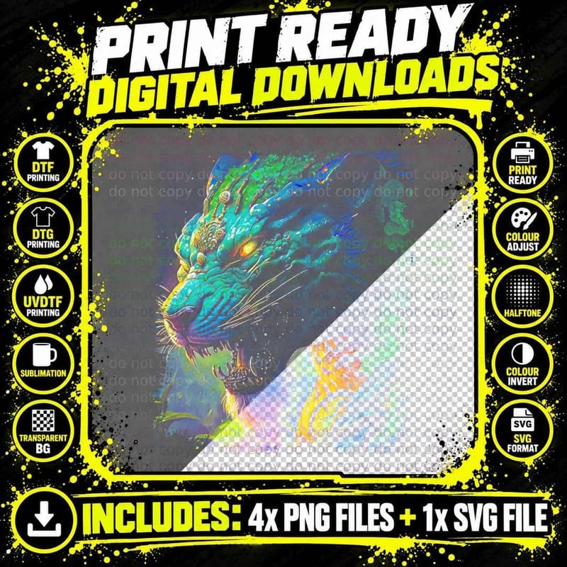 Dragon Colorful Rainbow Halftone Neon Magic T-Shirt Png SVG Digital Bundle