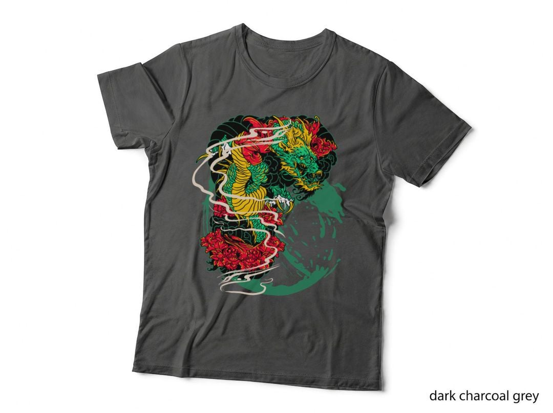 Dragon Flowers Beast Colorful Red Green Gold T-Shirt