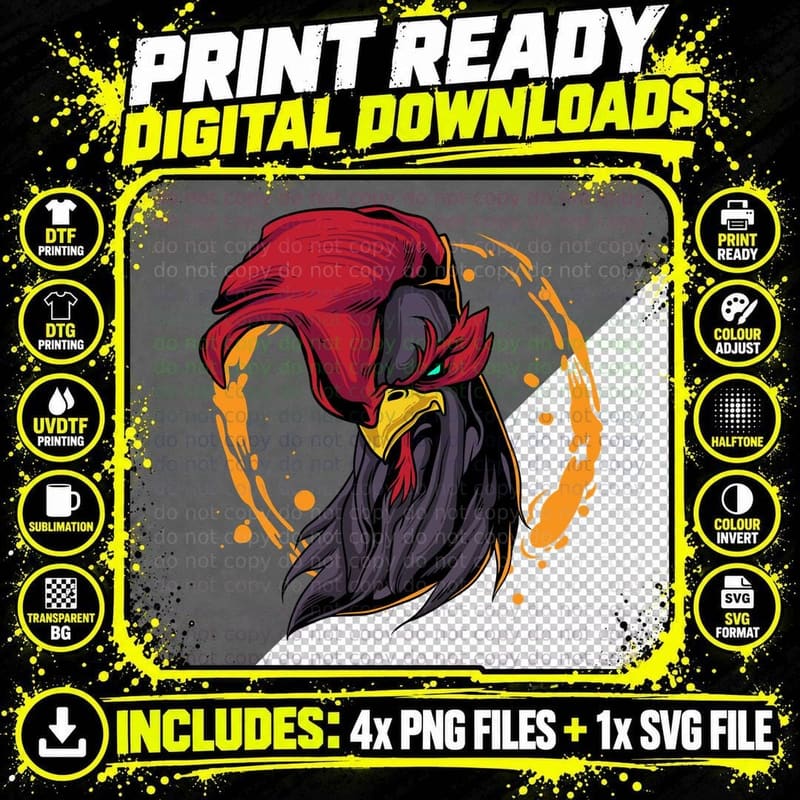 Dragon Head Creature Horns Open Mouth Orange Red Asian Png SVG Digital Bundle