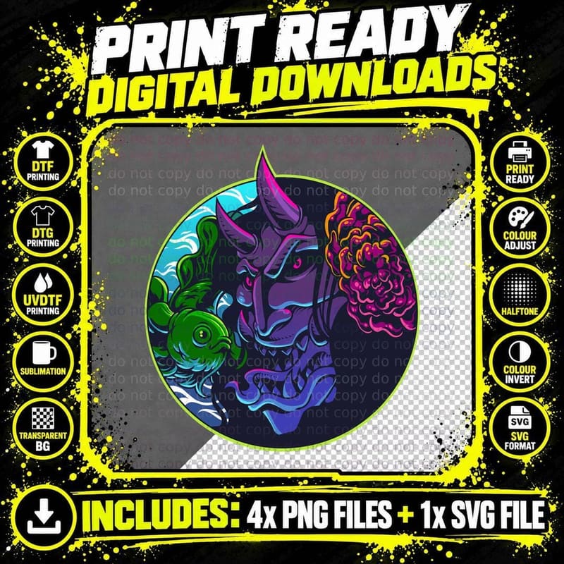 Dragon Horns Psychedelic Neon Colorful T-Shirt Png SVG Digital Bundle