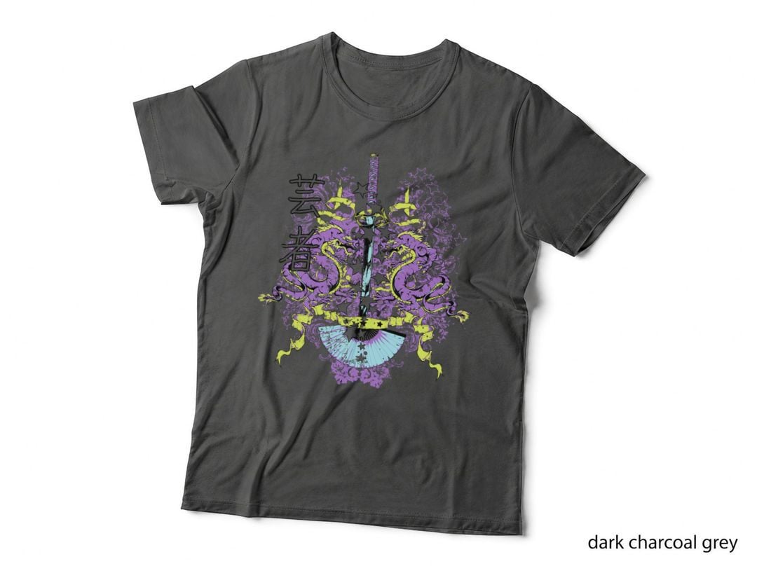 Dragon Ornate Purple Yellow Blue Asian T-Shirt