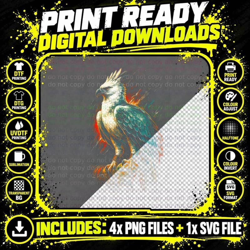 Eagle T-Shirt, Halftone Fantasy Armored Eagle Graphic Png SVG Digital Bundle