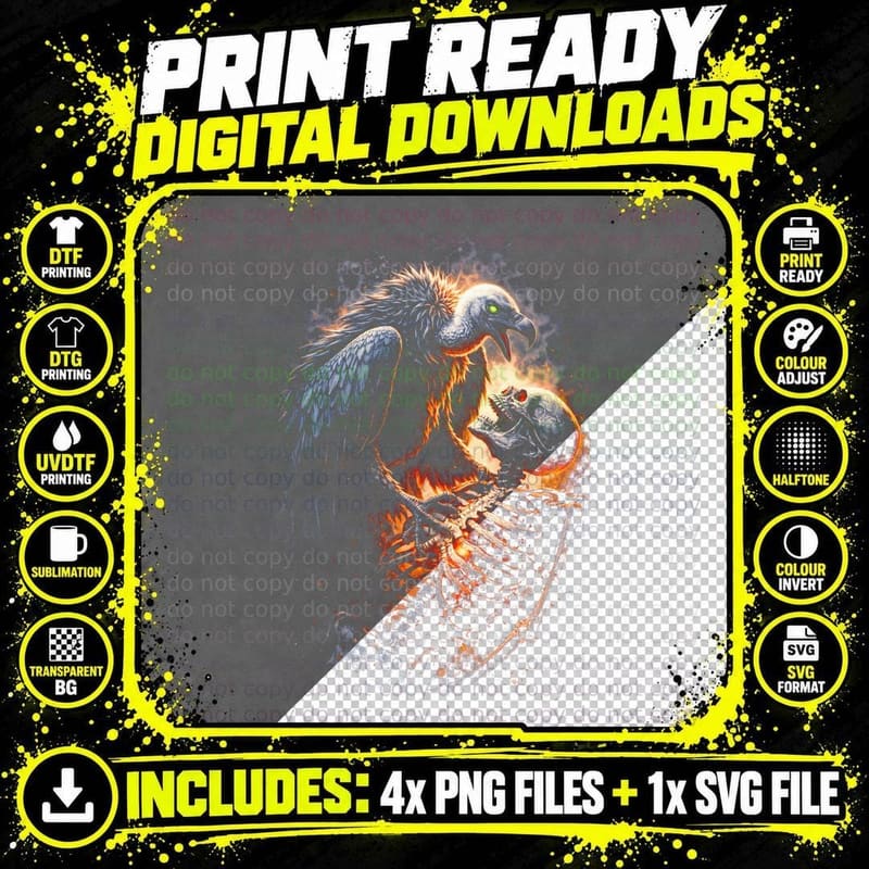 Eagle T-Shirt, Halftone Skull Bone Eagle Graphic Tee Png SVG Digital Bundle