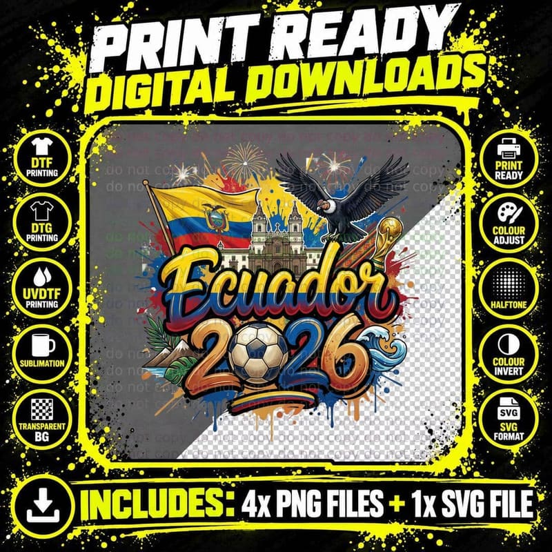 Ecuador 2026 Flag Condor Bird Cathedral Mountains Waves Png SVG Digital Bundle