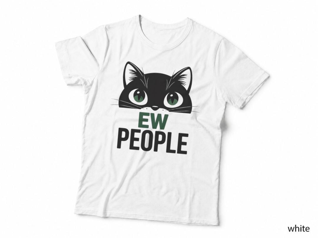 Ew People Cat T-Shirt, Black Cat Face with Green Eyes Graphic Tee