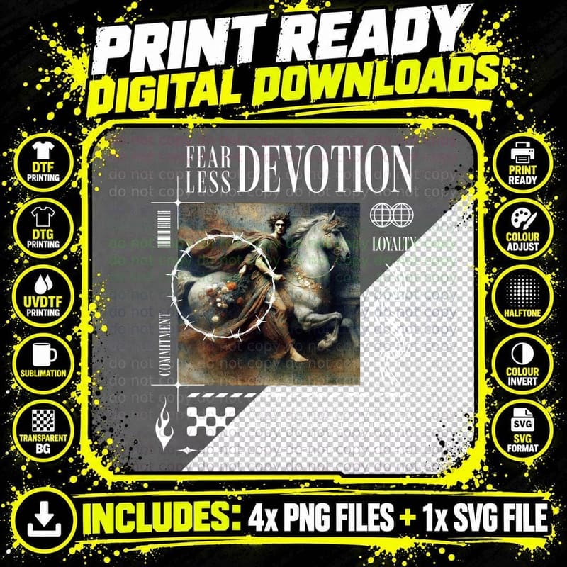 Fear Less Devotion Loyalty Classical Angel Horse Vintage Png SVG Digital Bundle