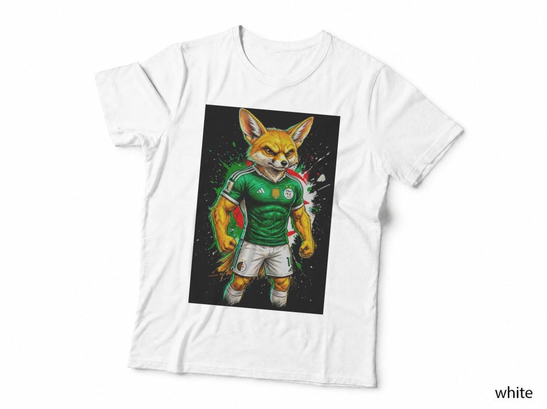 Fennec Fox Footballer Green and White Kit Paint-Splatter Background T-Shirt
