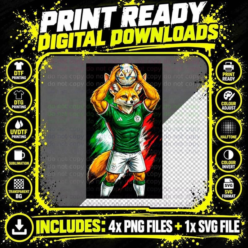Fennec Fox Footballer Green and White Kit Png SVG Digital Bundle