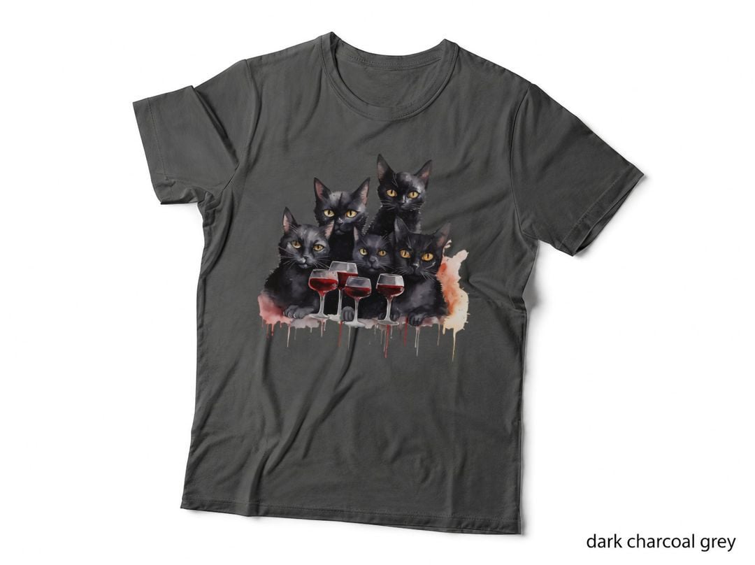 Five Black Cats with Wine Glasses Cat T-Shirt, Cat Graphic Tee, Cute Cat Shirt