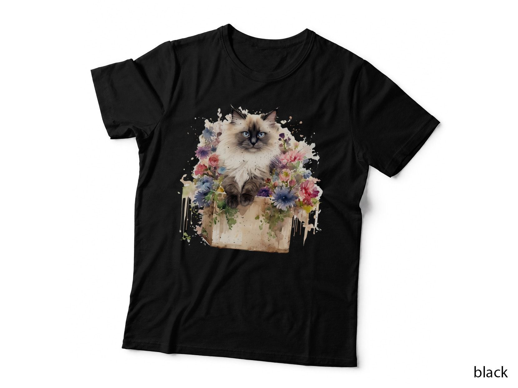 Floral Cat in Box Cat T-Shirt, Cat Graphic Tee, Cat Design Shirt