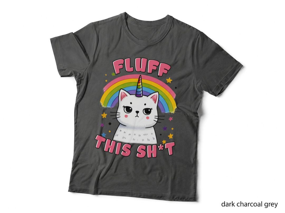 Fluff This Sh T Cat T-Shirt, Fluffy Cat with Rainbow Graphic Tee, Cat Gift Shirt