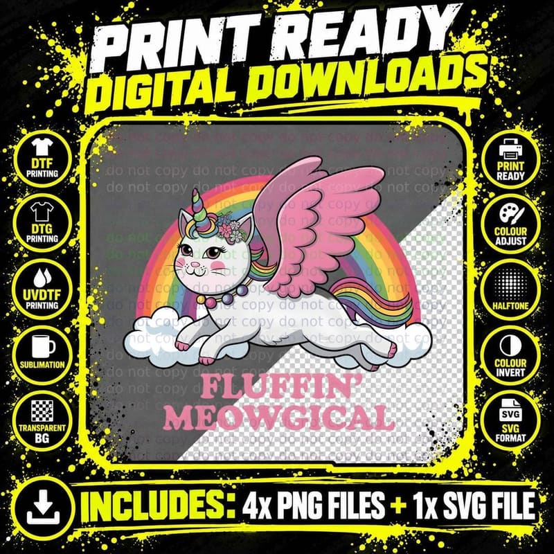 Fluffin' Meowgical Funny Cat T-Shirt Png SVG Digital Bundle