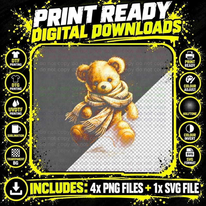 Flying Wings Pompom Bear T-Shirt, Halftone Cute Teddy Png SVG Digital Bundle
