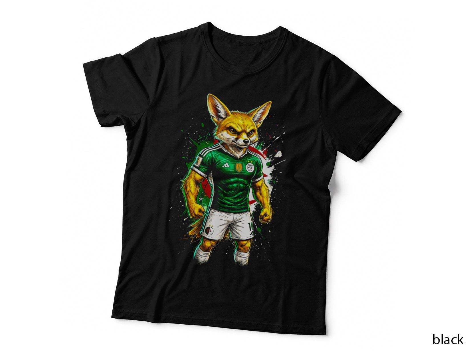 Fox Footballer Mascot Mexico Green Kit Number 1 on Shorts Red White T-Shirt
