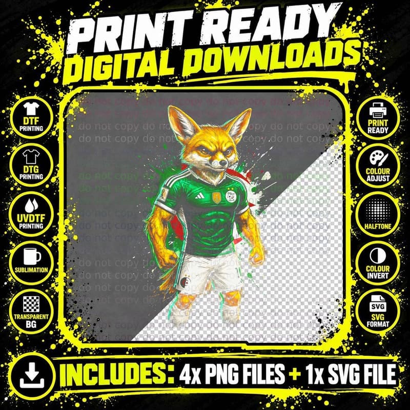Fox Mascot Green White Kit Muscular Front Pose Red Png SVG Digital Bundle