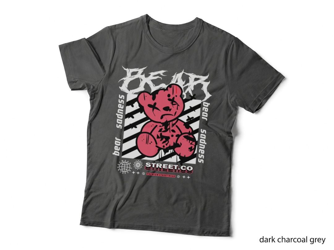 Free Badness Bear Sadness Red Distressed Checkerboard Streetwear T-Shirt