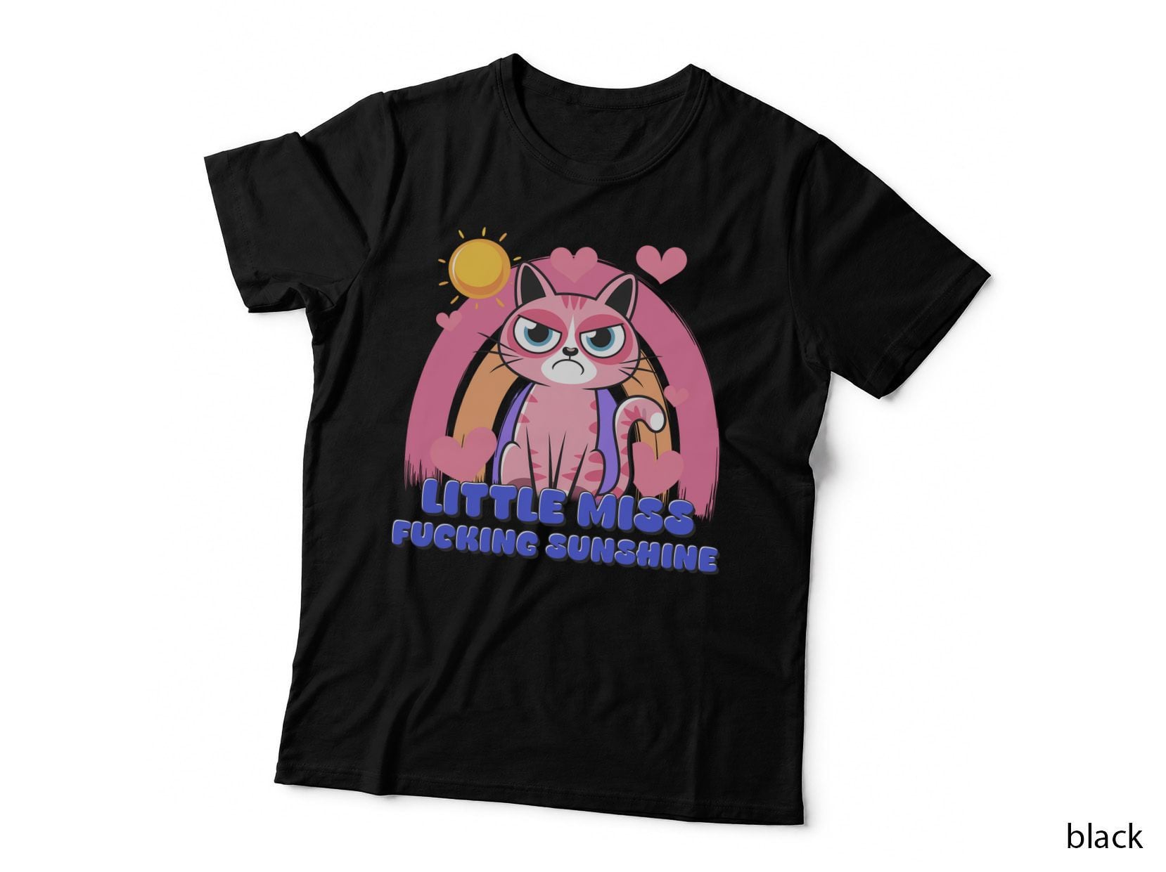 Fucking Sunshine Cat T-Shirt, Pink Cat with Angry Expression Graphic Tee