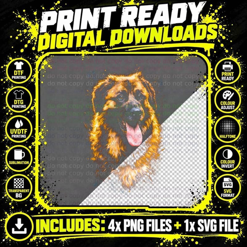 German Shepherd T-Shirt, Halftone Color Splash Shepherd Png SVG Digital Bundle