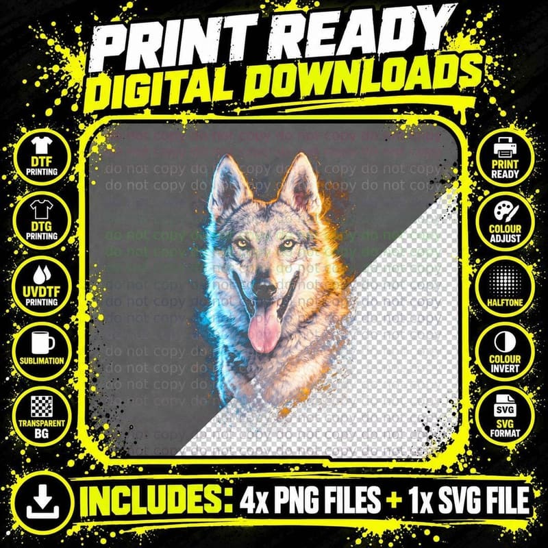 German Shepherd T-Shirt, Halftone Fire Ice Shepherd Png SVG Digital Bundle