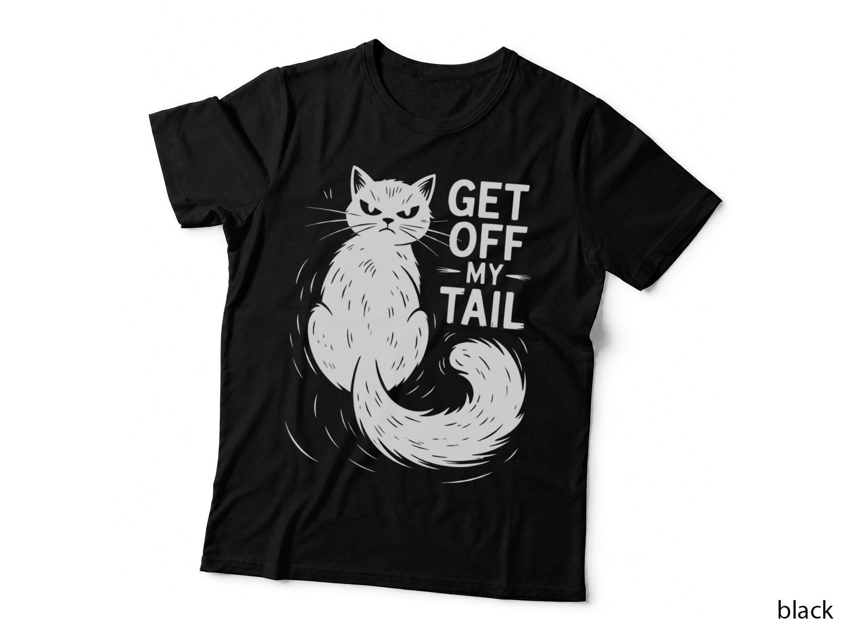 Get off My Tail Cat T-Shirt, Angry Cat with Curled Tail Graphic Tee