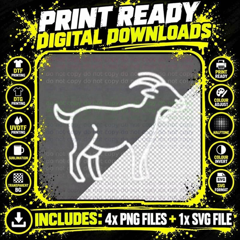 Goat Animal Badge Patch Line Art Icon Outline Gift Png SVG Digital Bundle