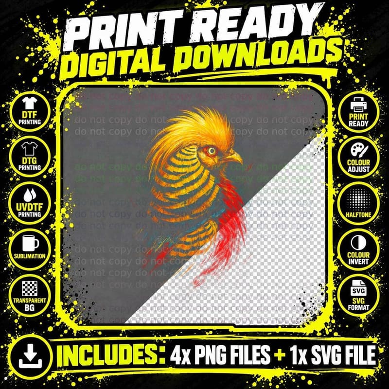 Golden Pheasant T-Shirt, Halftone Golden Pheasant Png SVG Digital Bundle