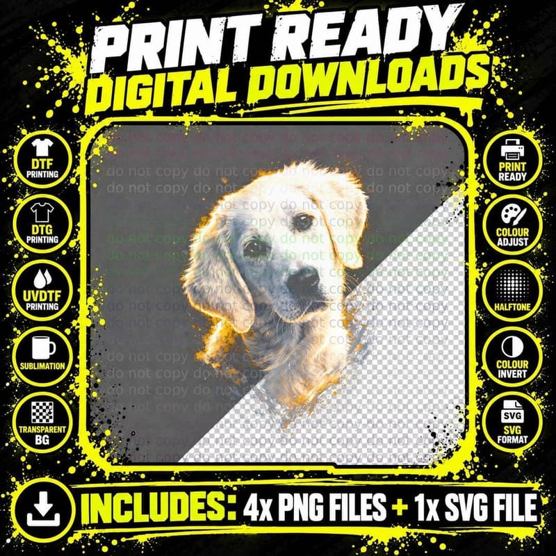 Golden Retriever T-Shirt, Halftone Blue Orange Retriever Png SVG Digital Bundle
