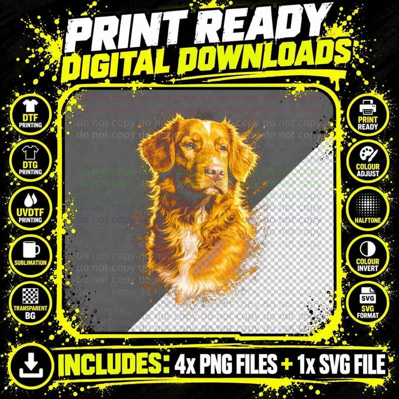 Golden Retriever T-Shirt, Halftone Fire Splash Retriever Png SVG Digital Bundle